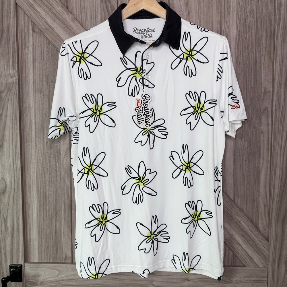 RSVLTS Breakfast Balls "Flower Doodle" All-Day Polo Golf Shirt - Size M